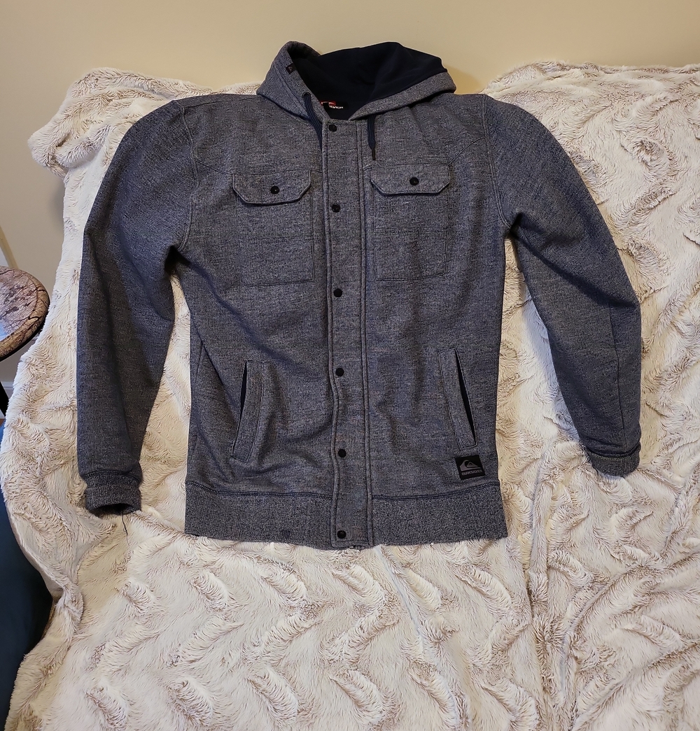 QUICKSILVER Men's Hooded Button-Front Jacket - BLUE